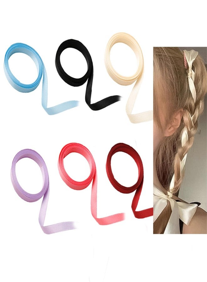 ArrErr 6 Pack Hair Braids Ribbon Colorful Rainbow Hair Wrap String Hair Tie Rope Band Ribbon Tails Tassels for Hair Bows Ponytail Plaits Women Girls Braiding Hair Mini Bowknot Ribbon Barrettes - Image 1